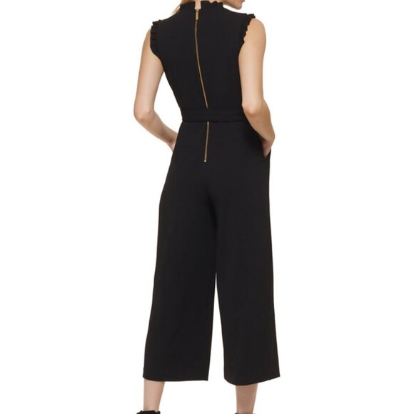 Calvin Klein Women's Ruffle-Trimmed Black Cocktail Jumpsuit Size 12 - Picture 8 of 8